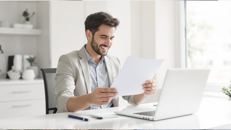 baisse-taux-immobilier-homme-jeune-investisseur-bureau-brochure-ordinateur